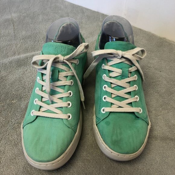 Softinos Isla Washed Comfort Lace Up Green Leather Sneakers - Picture 2 of 14